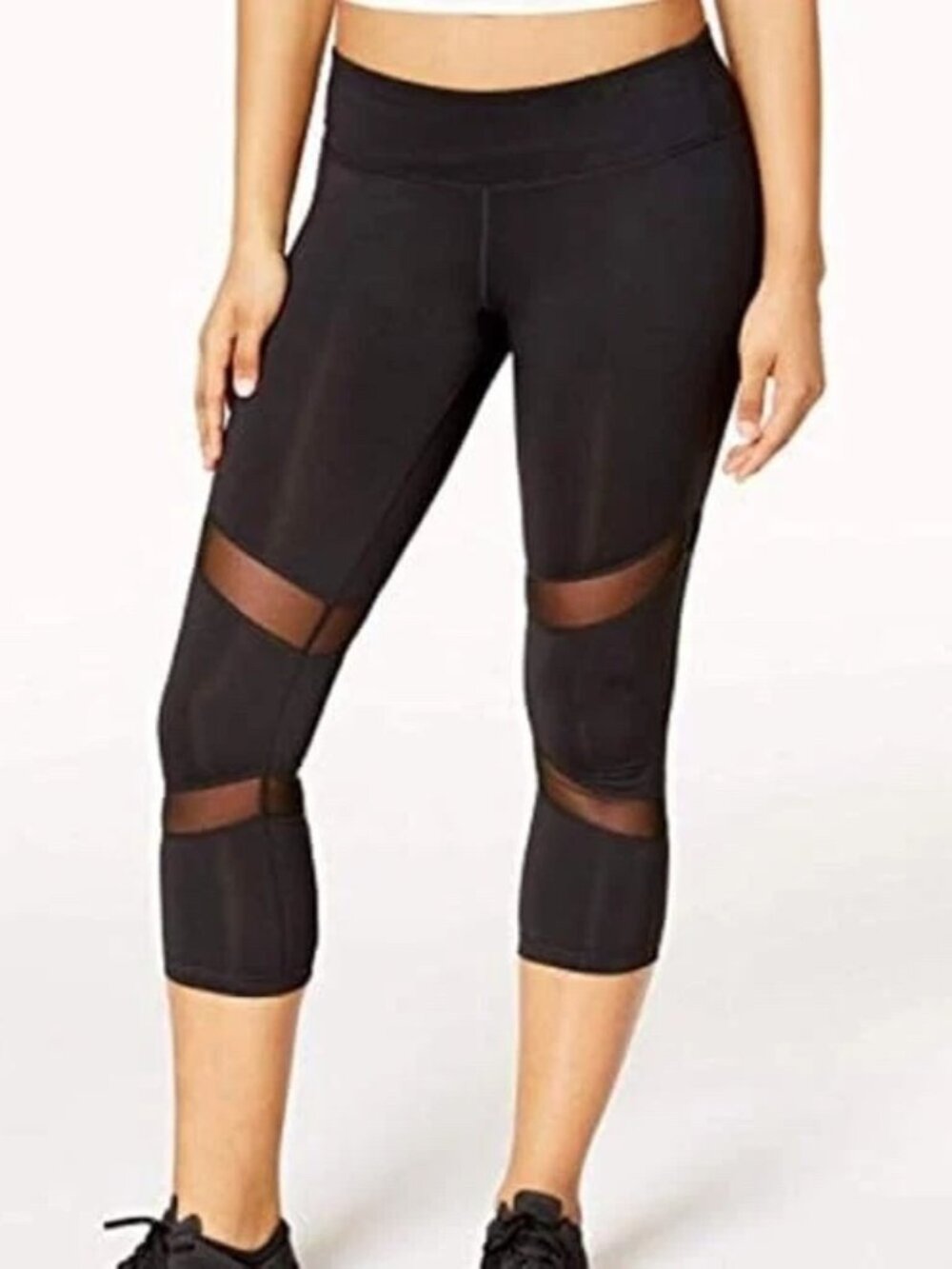Ideology Mesh-Trimmed Cropped Black Leggings (S)